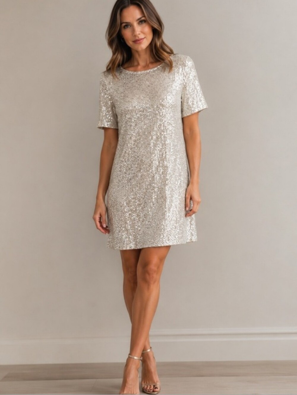 7 For All Mankind Beige Sequin Shift Dress Size Large